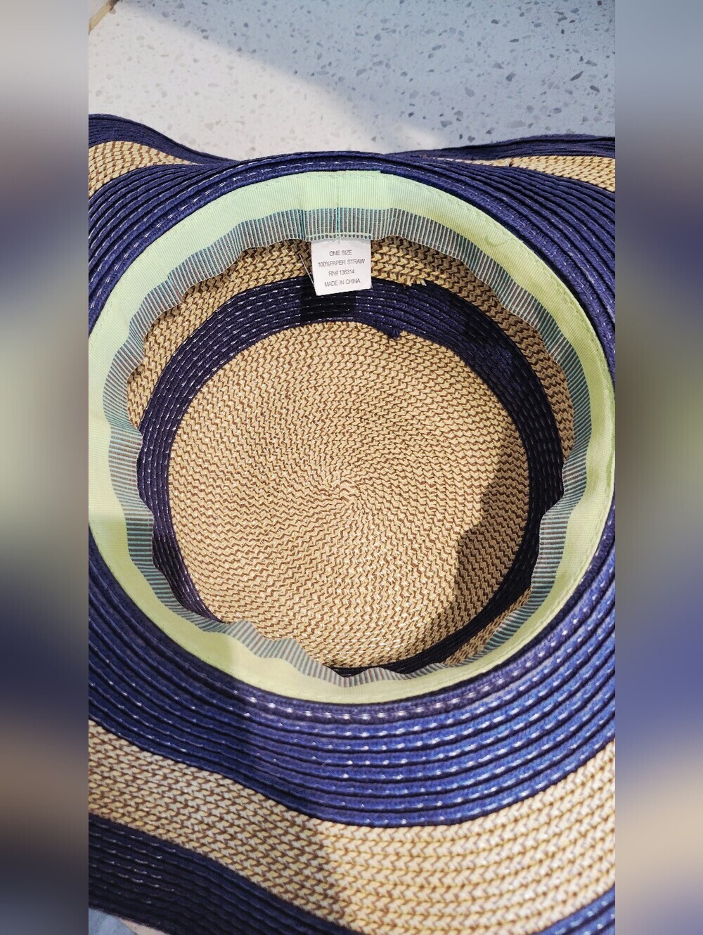 Beach Ready Navy & Tan Wide Brim Straw Sun Hat - Picture 3 of 4